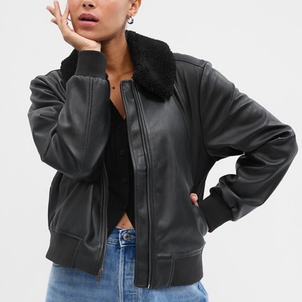 GAP Black Sherpa Leather Jacket